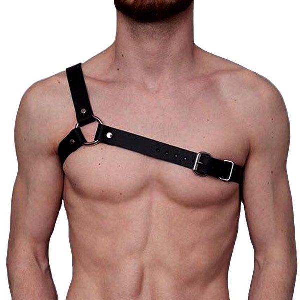 

design leather harness belts men punk leather adjustable body chest harness body bondage belt suspenders, Black;brown
