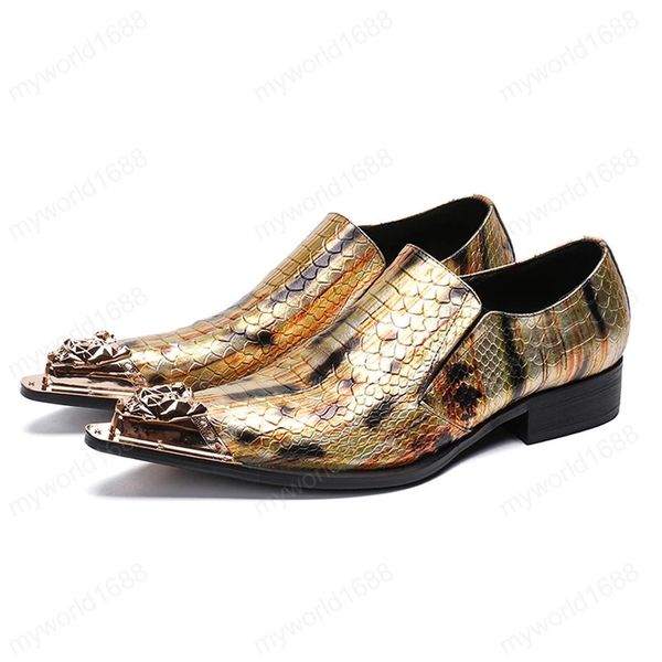 

italian pointed toe man formal dress punk loafers genuine leather metal trim men's wedding party shoes, Black