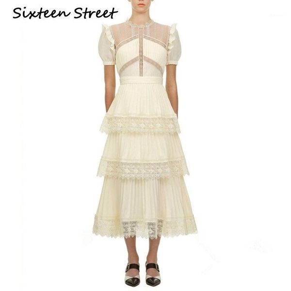 

2020 new beige maxi dress oman short sleeveless lace mesh patchwork runway design vintage dress female party casual vestido1, Black;gray