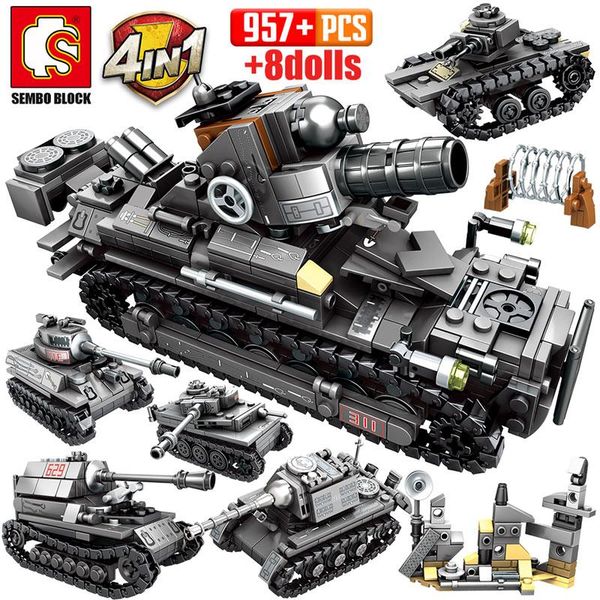 

sembo 957pcs city ww2 chariot series building blocks military tank army soldier figures technic bricks toys for children yxlmwh xhlove