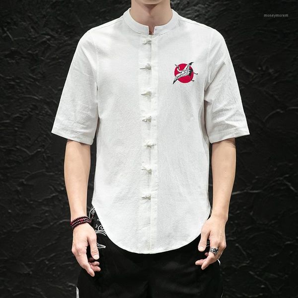 

men's casual shirts -5xl traditional chinese tang suit shirt men plus size summer short sleeve clothing japanese streetwear clothes xx, White;black