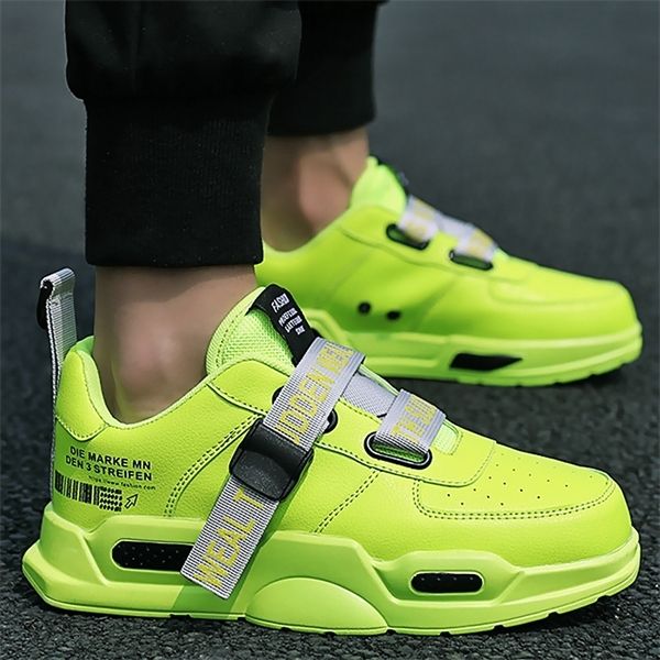 

men's chunky sneakers buckle strap superstar casual boys running shoes man footwear trainers vulcanized green size 11 c1105, Black;white