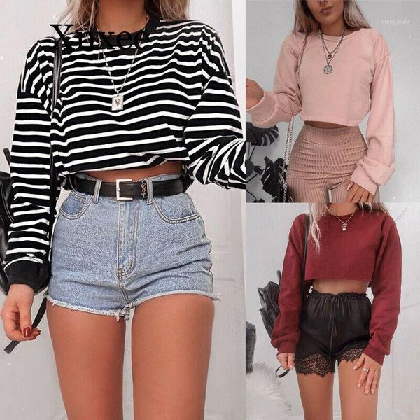 

women's jumper sweater crop coat sports pullover short autumn winter o neck long sleeve loose solid regular gym running1, White;black