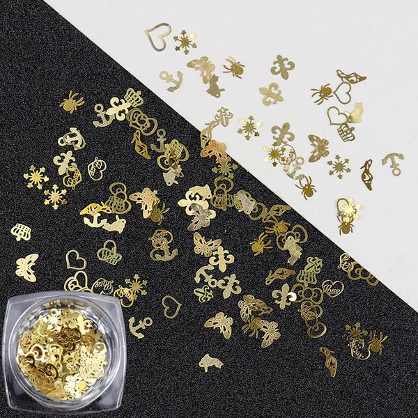 

100шт / lot gold metal nail таблички ультратонкие хлопья ногтей bling rhinestone симпатичные 3d ногтей искусство украшения очарование дизайн, Silver;gold