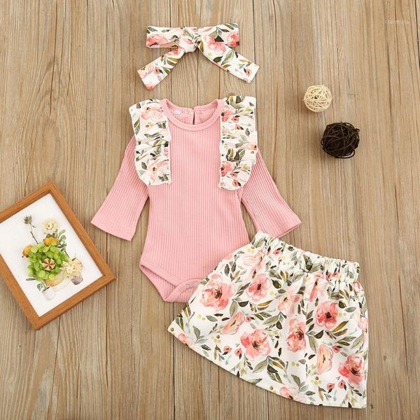 

clothing sets floral print baby girl clothes set toddler full sleeve romper skirt with headband ubranka dla niemowlat outfit set1, White