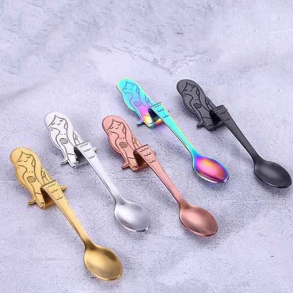 

100pcs/lot stainless steel spoon rest coffee hanging dessertspoon teaspoon kitchen gift1 spoons