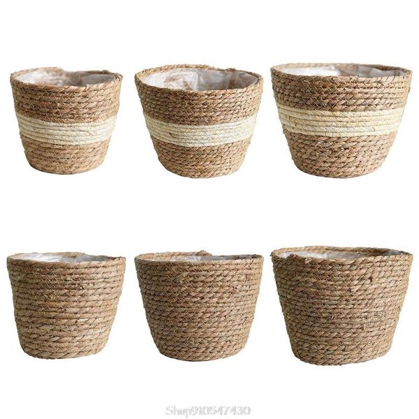 

nordic handmade straw storage basket indoor outdoor flower pot plant container home living room decoration d24 20 dropship
