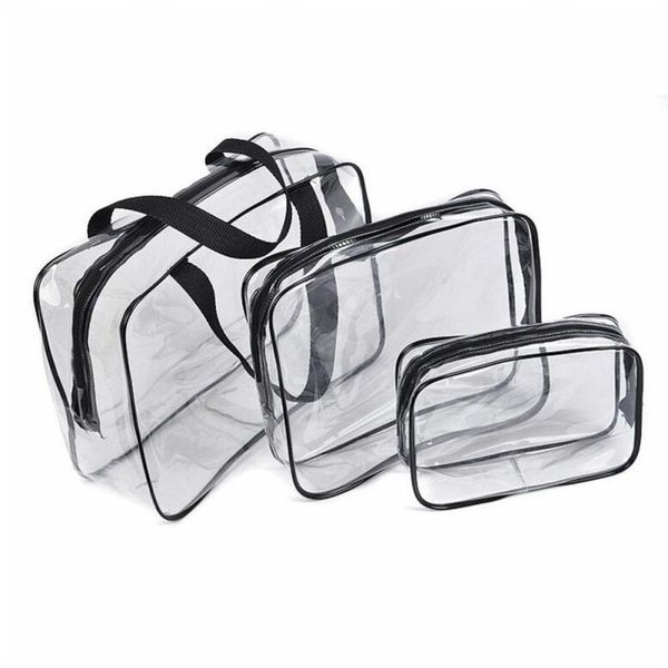 

3pcs clear cosmetic toiletry pvc travel wash makeup bag (black, Pink;blue
