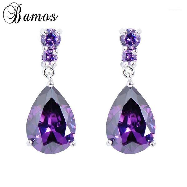 

bamos new stylish white gold filled water drop earrings for women geometric zircon colorful female wedding jewelry gifts ear00301, Silver