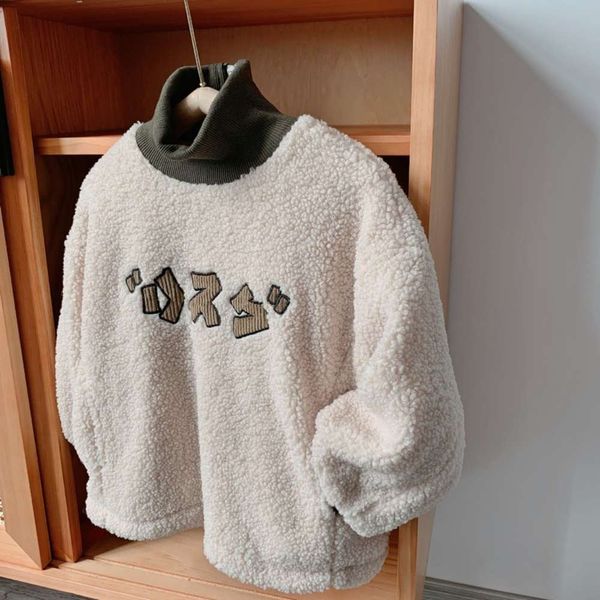 

cloth children's 2020 squint winter new men's and women's embroidered sweater baby plush pullover, Black