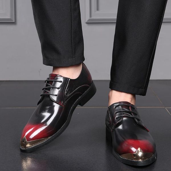 

dress shoes metal toe gradient color formal men leather size38-48 elegant retro business wedding for, Black