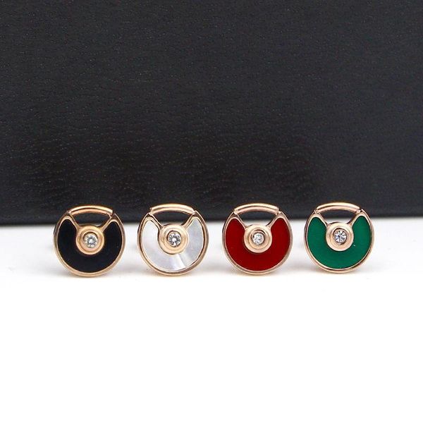 

tyme stainless steel black and white shells with stone stud earrings female fan titanium rose gold color earrings for women, Golden;silver