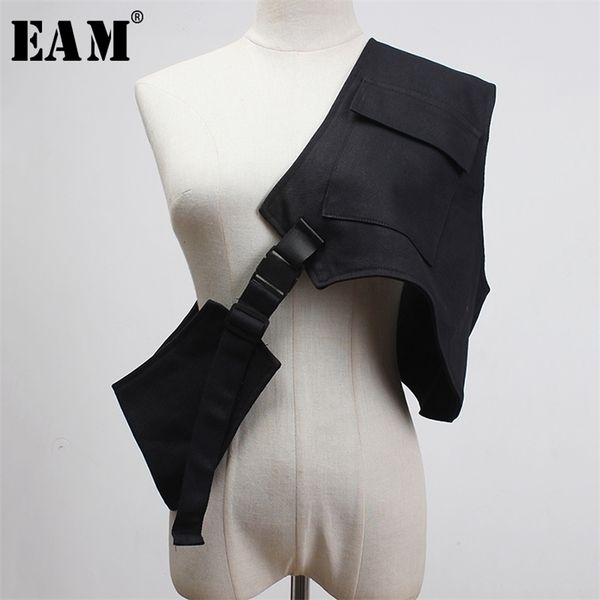 

[eam] women loose fit black buckle split joint irregular vest new v-collar sleeveless fashion tide spring autumn 1y004 201031, Black;white