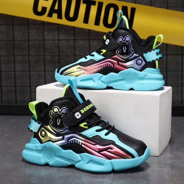 

babudou 2020 winter new boys' leather waterproof, wear ristant and er mian warm children's sports sho, Black;red