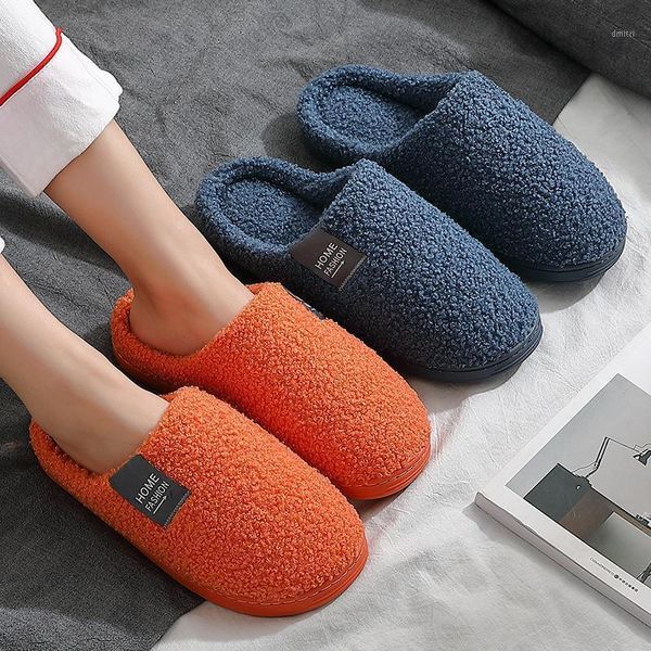 

women and men couple cotton slippers women's autumn and winter home indoor warm plush slippers men solid color slipper1, Black
