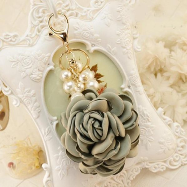 

new rose shape cloth flower ball keychain key ring for women bag pearl car pendant jewelry gifts trinket key chain a001 h qylkms