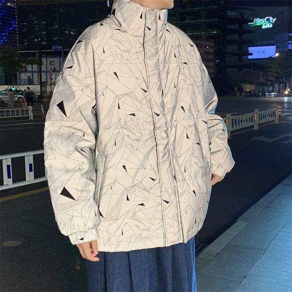 

2020 winter reflective standing collar fashion brand ins loose down cotton padded jacket thickened coat men's, Black;brown