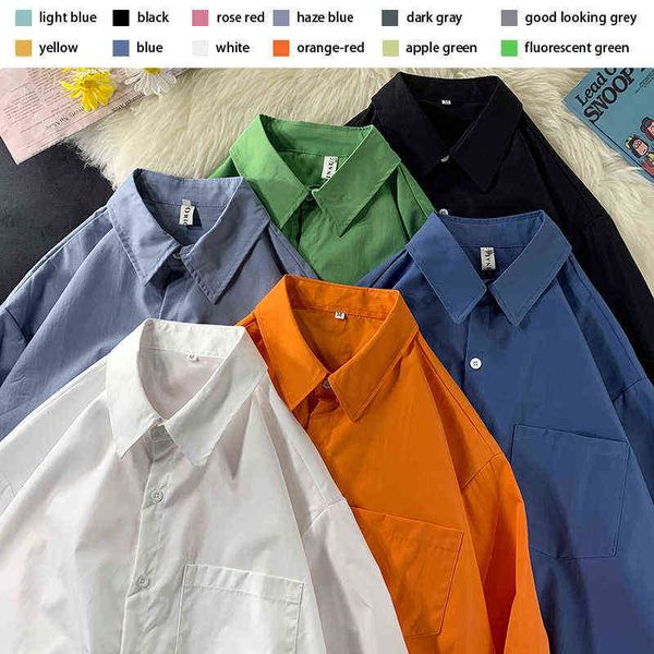 Camicie a maniche lunghe per uomo Casual sciolto 12 colori Solido classico Cappotto quattro stagioni Camicia sottile Camicetta Top Taglie forti Abiti maschili G0105