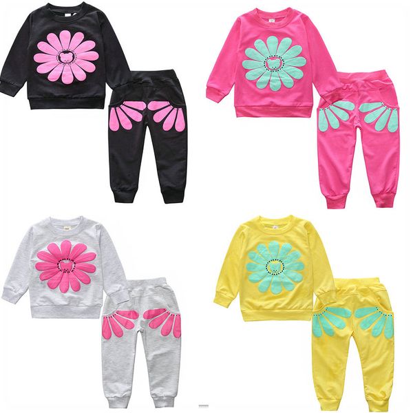 

newborn baby girls clothes set flower long sleeve + pants 2pcs outfits kids clothing childrens suits, White