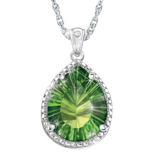 

chains crystal water drop stone pendant green zircon necklaces for women white gold pear cz wedding choker, Silver