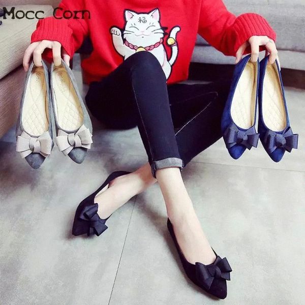 

2019 Woman Flat Shoes Bow Suede Flats Women Slip On Loafers Ballet Shoes Ladies Casual Fashion Footwear Black Plus Size 41 42 43 #6R0U