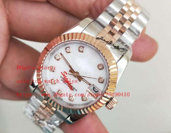 

elling 36mm diamond dial18k rose gold two tones jubilee bracelet auto date asia 2813 movement automatic women watches, Slivery;brown