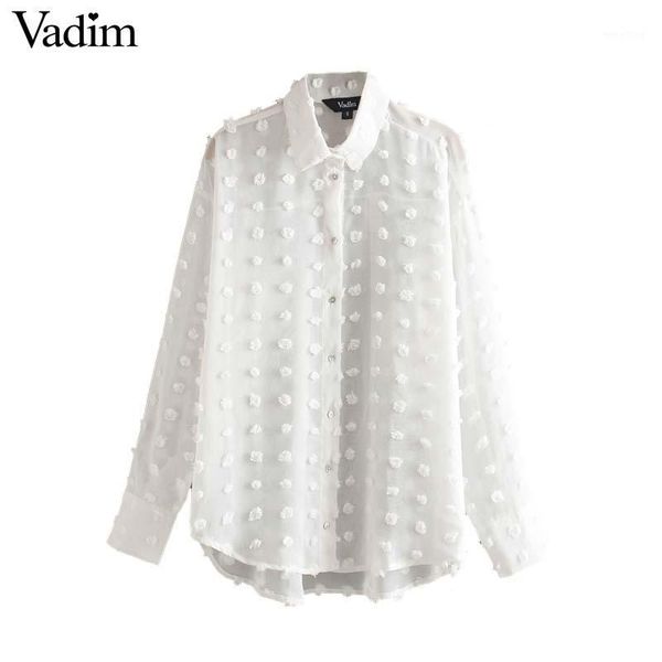

vadim women elegant chiffon solid white irregular blouse long sleeve turn down collar buttons female chic office wear lb2211
