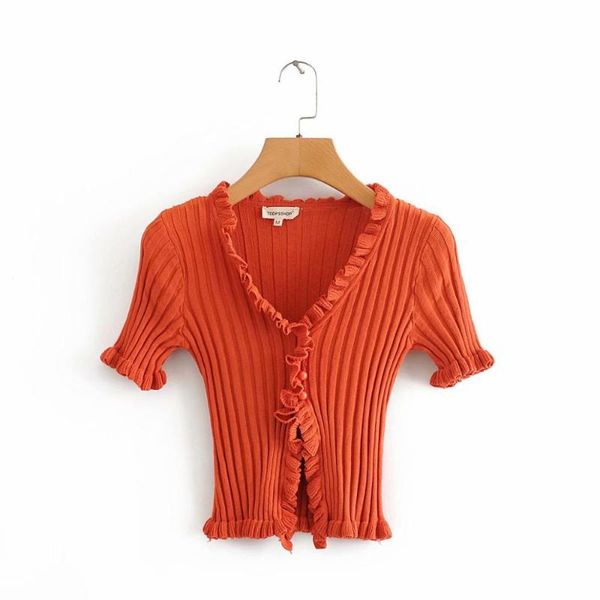 

wenqing pearl buttons knitted sweater trim frill trim women slim ribbed summer female fashion knitwear 2021 streetwear, White;black