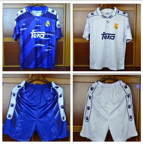 

94 95 96 retro jersey 1994 1995 1996 real madrid #7 raul #9 zamorano #6 redondo shirts vintage calcio maglia camiseta de futbol running jers, Black;blue