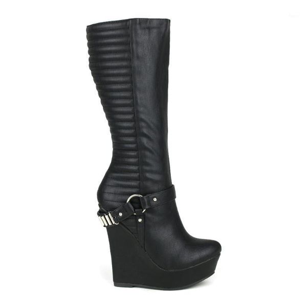 

boots onlymaker women's fashion high wedge heel knee handmade for wedding party dress shoes1, Black