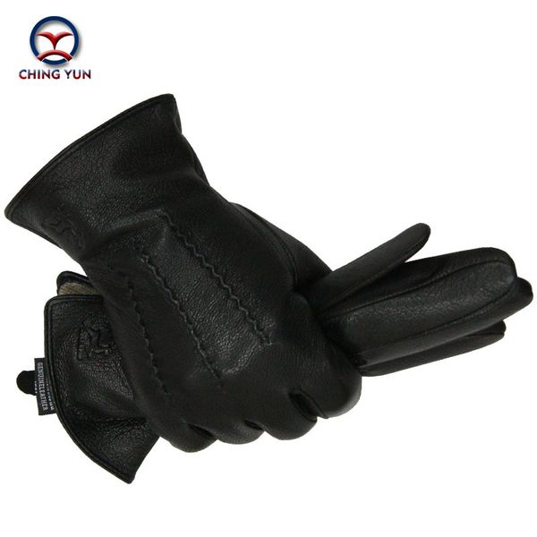 

winter men deer skin leather gloves male warm soft black sewing design men mittens imitate rabbit hair 70% wool lining-07 lj201221, Blue;gray