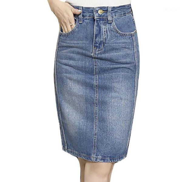 

plus size denim skirt 2018 elegant women slim denim skirt back split slim jeans women pencil saia1, Black