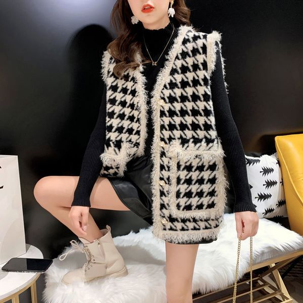

new 2021 autumn sleeveless fringes large pocket woman's cardigan loose waistcoat y174 aygg fvey, Black;white