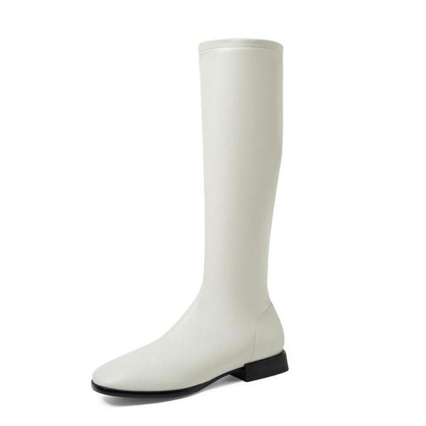 

shoes boots booties woman 2020 low heel thigh high heels high round toe ladies large size over-the-knee, Black