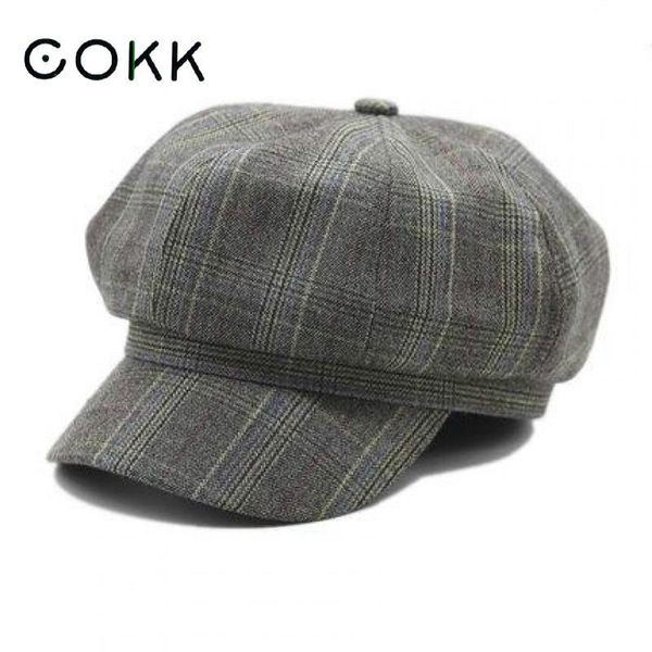 

cokk восьмиклинок женщина восьмиугольной hat мода плед берет зимние шапки для женщин lady vintage bonnet ретро шляпа gorras кпт jllxmt ffsho, Blue;gray