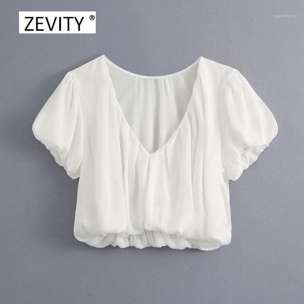 

women's blouses & shirts 2021 women elegant pleats v neck solid satin smock blouse female puff sleeve casual slim shirt chic short blus, White