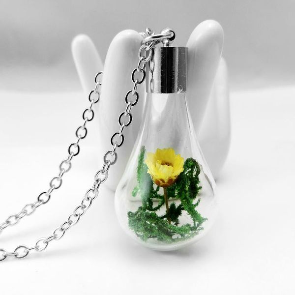 

pendant necklaces cute girl crystal glass flower necklace natural jewelry, Silver