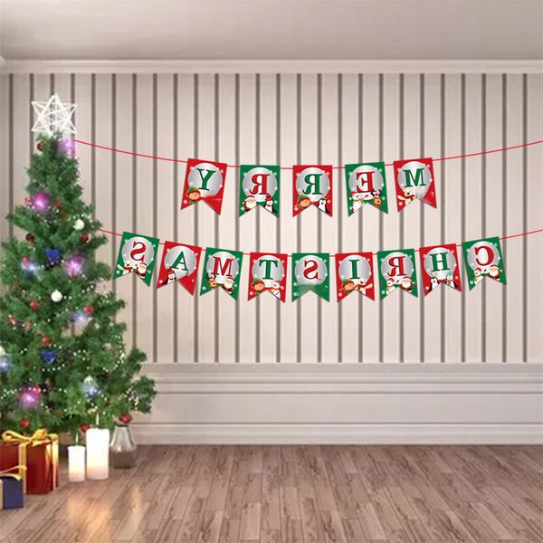 

banners paper hanging flags santa claus snowman deer xmas tree bunting garland merry christmas decorations for home #3