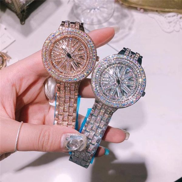 

wristwatches 2021 luxury diamond women watches gold stainless steel hip hop iced out watch for clock relogio feminino1, Slivery;brown