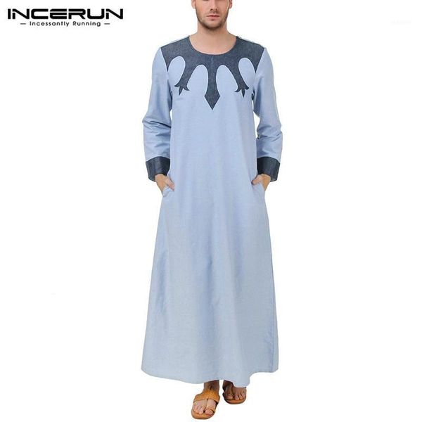 

fashion men muslim islamic kaftan patchwork long sleeve o neck dubai caftan abaya middle east arabic men jubba thobe incerun 71, Red