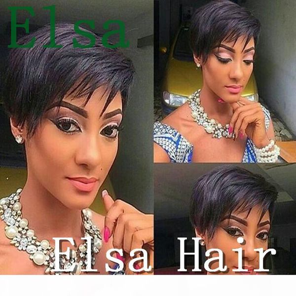 

lace front human hair short bob wigs pixie cut ombre 1b color black straight for women brazilian remy hair none lace wig, Black;brown