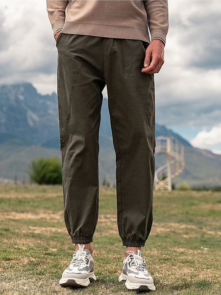

men solid slant pocket pants u7je#, Black