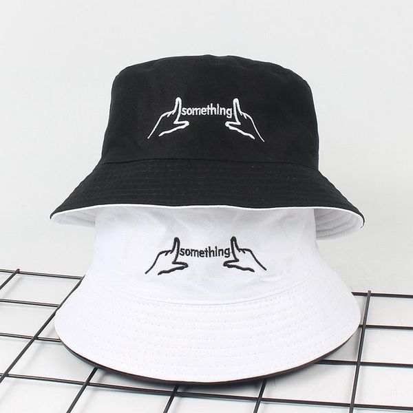 

letters embroidery reversible bucket hats for men women japan and korea streetwear harajuku cap ladies summer boonie hat