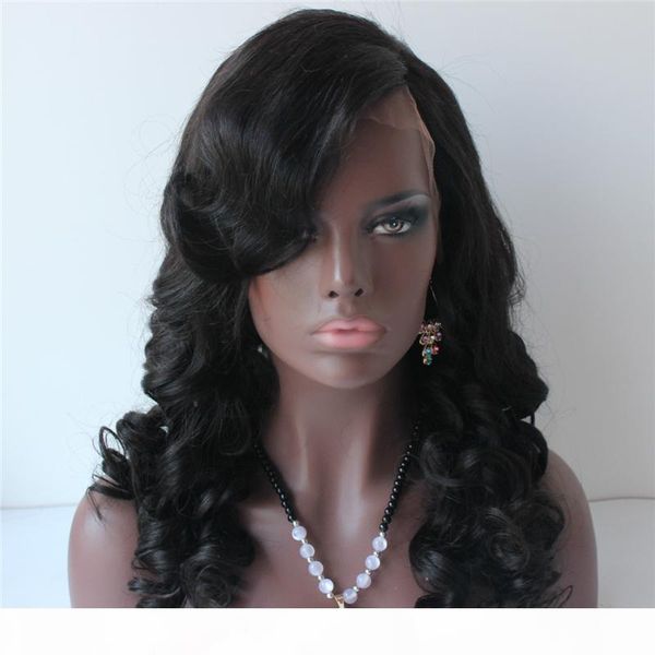 

100% real picture 150% density virgin brazilian thick human hair wig full lace human hair lace front wig glueless wig, Black