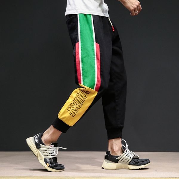 

kzzl1 ins pants sweat casual sports sports pants2019 summer thin ankle-length pants men's loose large size feet small harlan casual sup, Blue