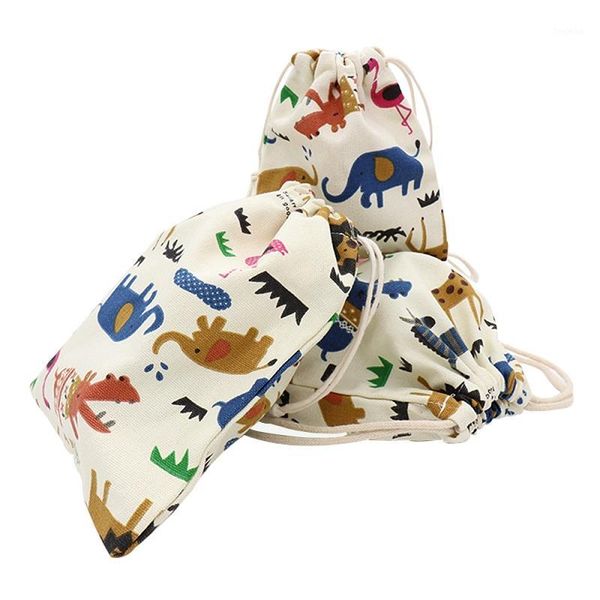 

cartoon animals storage bags baby clothing kids toys organizer drawstring candy bags cotton jewelry cosmetic pouch gift bag1