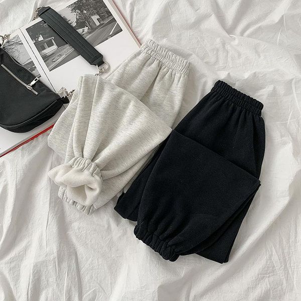 

harem women pants winter new hihg waist loose solid thicken warm fleece ankle length casual all match female clothing, Black;white