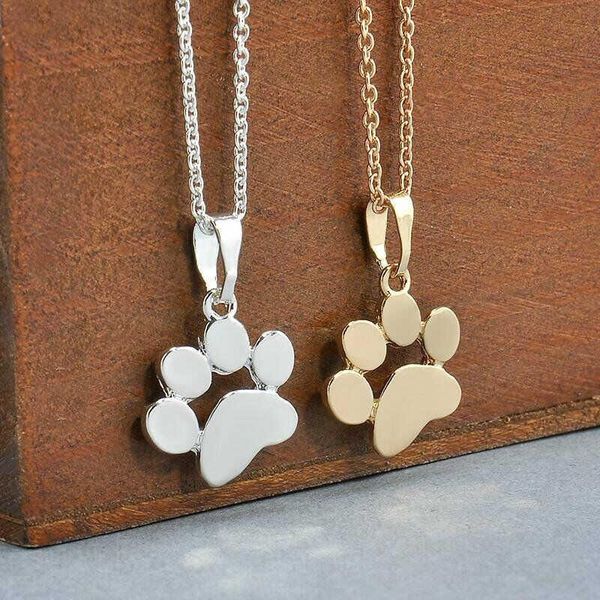 

chains cute cat pet footprint necklace womens jewellery dog print charm animal pendant, Silver