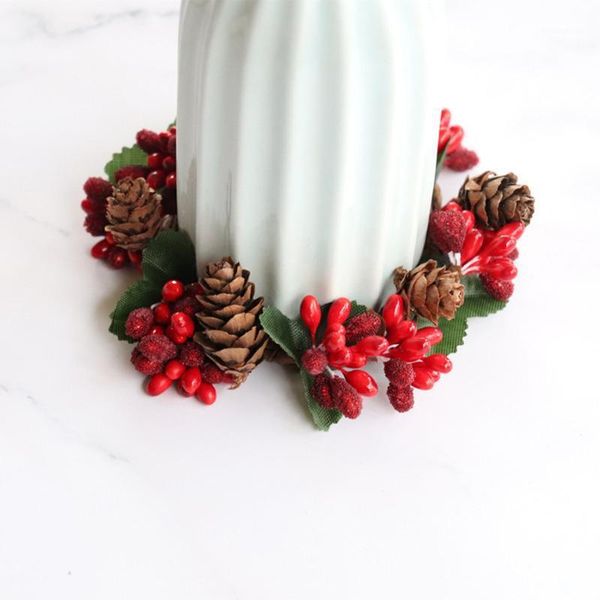 

simulation wreath versatile wall-mounted pine cones red fruit garland for christmas wedding wall door window hanging decor1