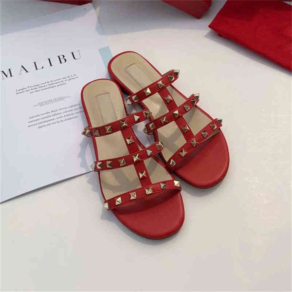 

ladies designer sandals slippers summer flip flops casual buckle strap rivet flat shoes outdoor fashion beach shoe, Black